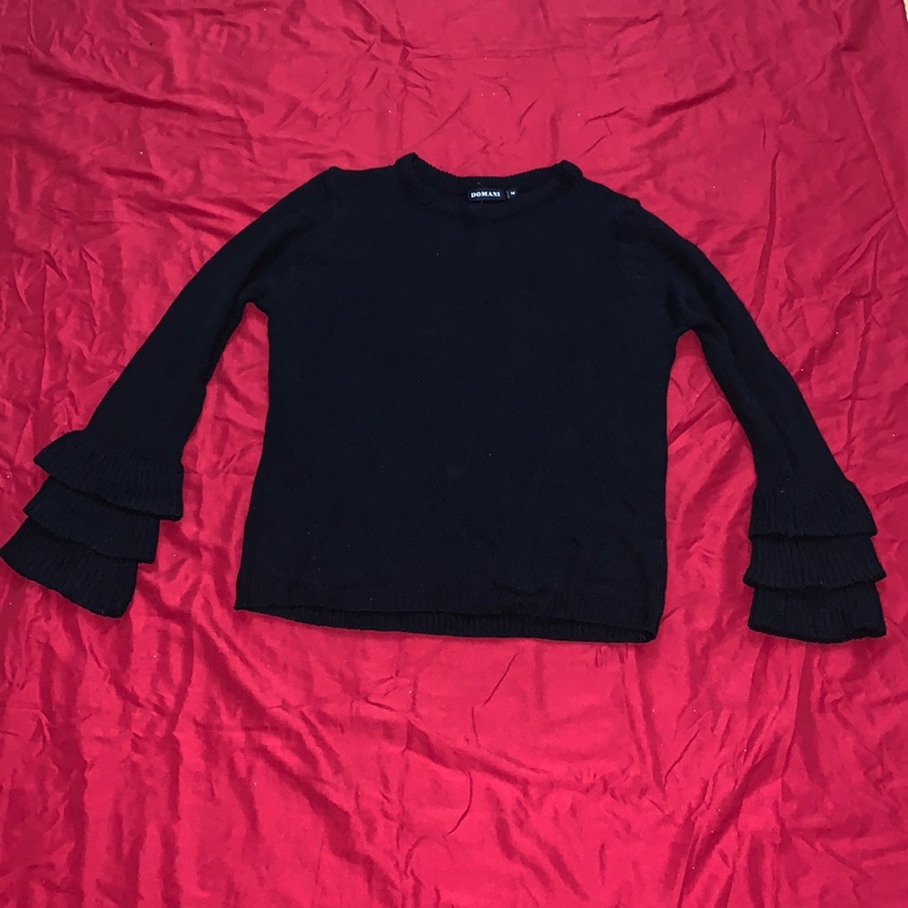 Black Ruffle Arm Sweater